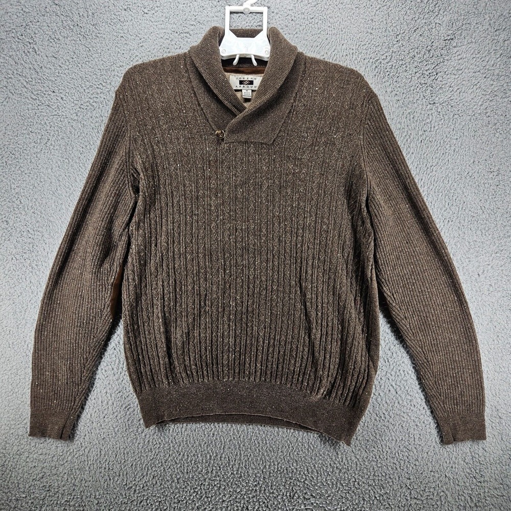 Joseph Abboud Sweater Men's Medium Knit Wool Blend Elbow Pads Brown Pullover‎ M